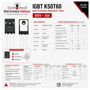 IGBT K50T60 (IKW50N60T) TO-247 – 600 V / 50 A miniatura 2