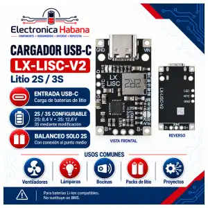 Módulo Cargador USB-C para Baterías de Litio 2S / 3S – LX-LISC-V2 miniatura 1