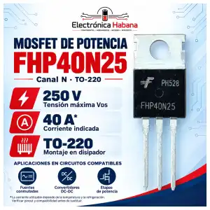 MOSFET FHP40N25 – Canal N, 250 V / 40 A, TO-220 miniatura 1