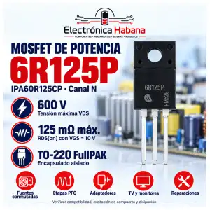 MOSFET 6R125P—IPA60R125CP, canal N, 600 V, TO-220 miniatura 1