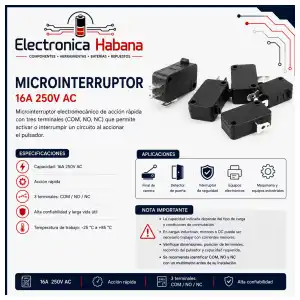 Microinterruptor de 3 Pines – 16 A / 250 V AC miniatura 1