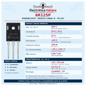 MOSFET 6R125P– Canal N, 600 V / 25 A, TO-247 miniatura 2