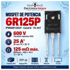 MOSFET 6R125P– Canal N, 600 V / 25 A, TO-247 miniatura 1